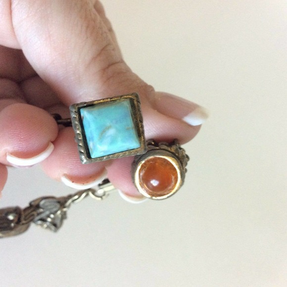 Vintage Chunky Fob Charm Bracelet Ornate Stones - Picture 6 of 9